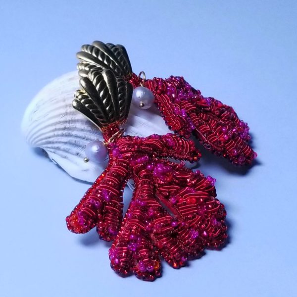Boucles d'oreille canetille rouge Boucles d'oreilles corail rouge brodée
