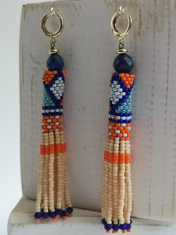 B.O heritage bleu et orange Boucles d'oreilles nomade tissées, Héritage.