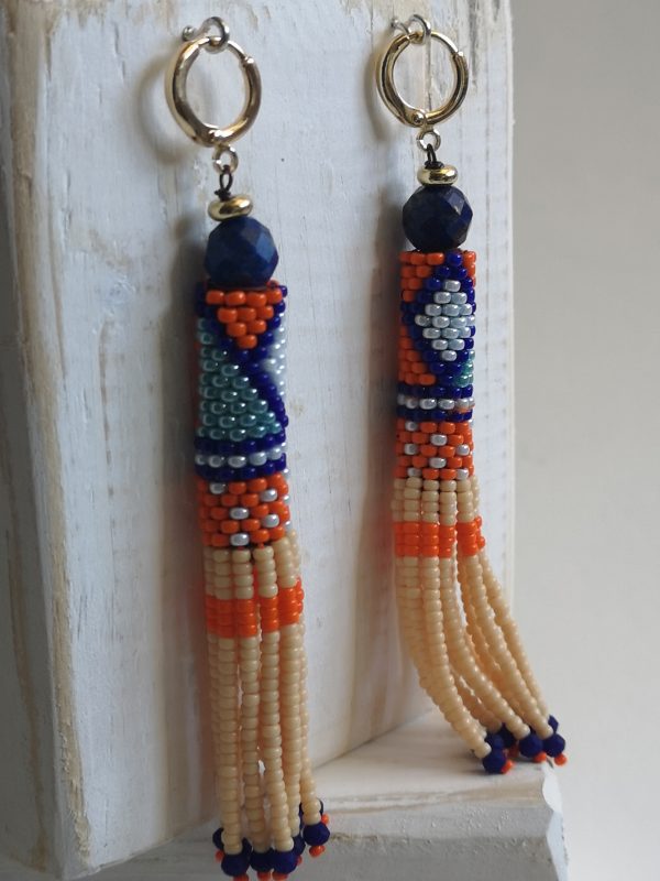 B.O heritage orange et bleu Boucles d'oreilles nomade tissées, Héritage.
