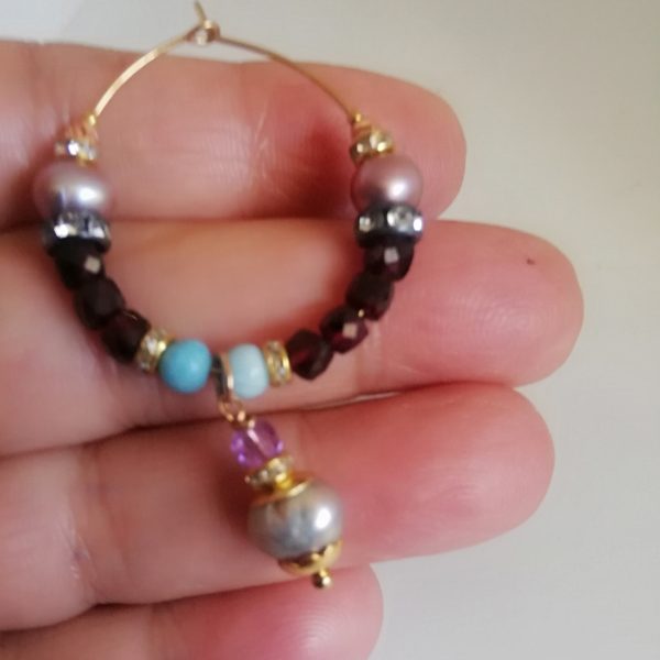 Boucles d'oreilles ,Créoles ethniques Larimar et Grenat