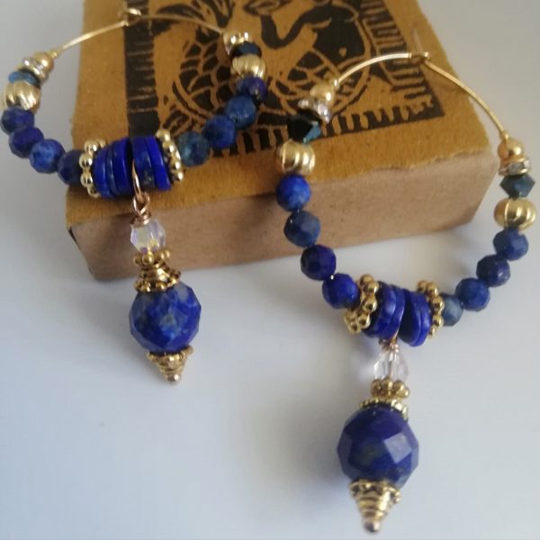 RESERVEE LYNDA, boucles d'oreilles, créoles ethniques lapis lazuli