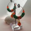 boucles d'oreilles ethniques, créoles Chrysoprases et Cornaline