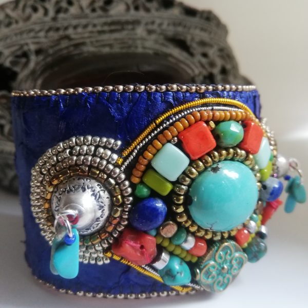 dav manchette ethnique , turquoise, peau de tambour