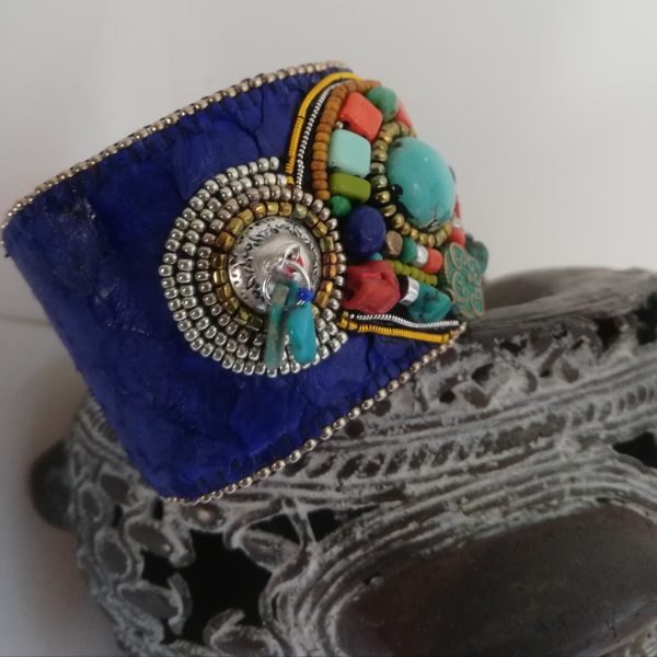 manchette ethnique , turquoise, peau de tambour