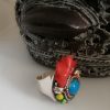 Grosse bague Bleue désert, turquoise et corail Corse, ajustable nomade bohème , pour Elle, lui.