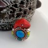 Grosse bague Bleue désert, turquoise et corail Corse, ajustable nomade bohème , pour Elle, lui.