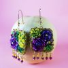 Boucles d'oreilles brodées Roses et mimosa