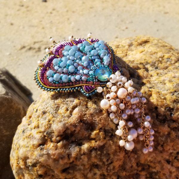 coquillage bleu,broche profil Bye Bye my Love