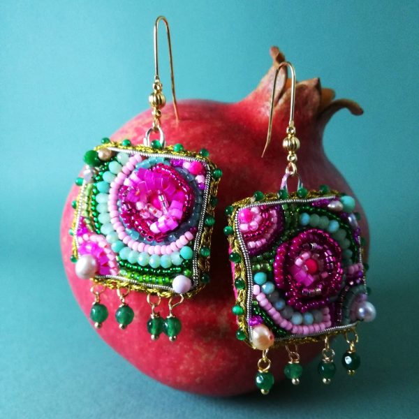 Réservées CATHERINE, Boucles d'oreilles, la jade et la rose