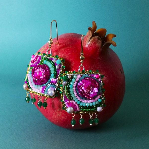 Réservées CATHERINE, Boucles d'oreilles, la jade et la rose