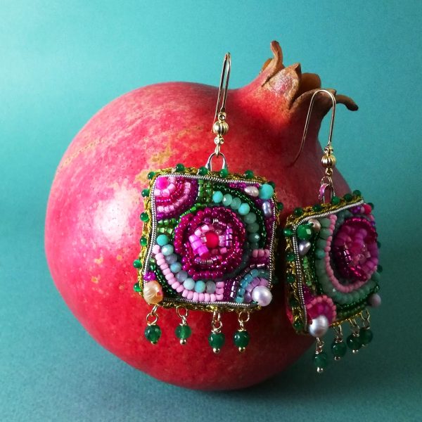 Réservées CATHERINE, Boucles d'oreilles, la jade et la rose