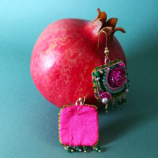 Réservées CATHERINE, Boucles d'oreilles, la jade et la rose