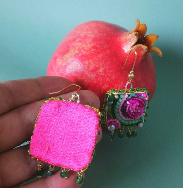 Réservées CATHERINE, Boucles d'oreilles, la jade et la rose