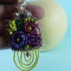 Boucles d'oreilles brodées, cascade de mimosa et rose